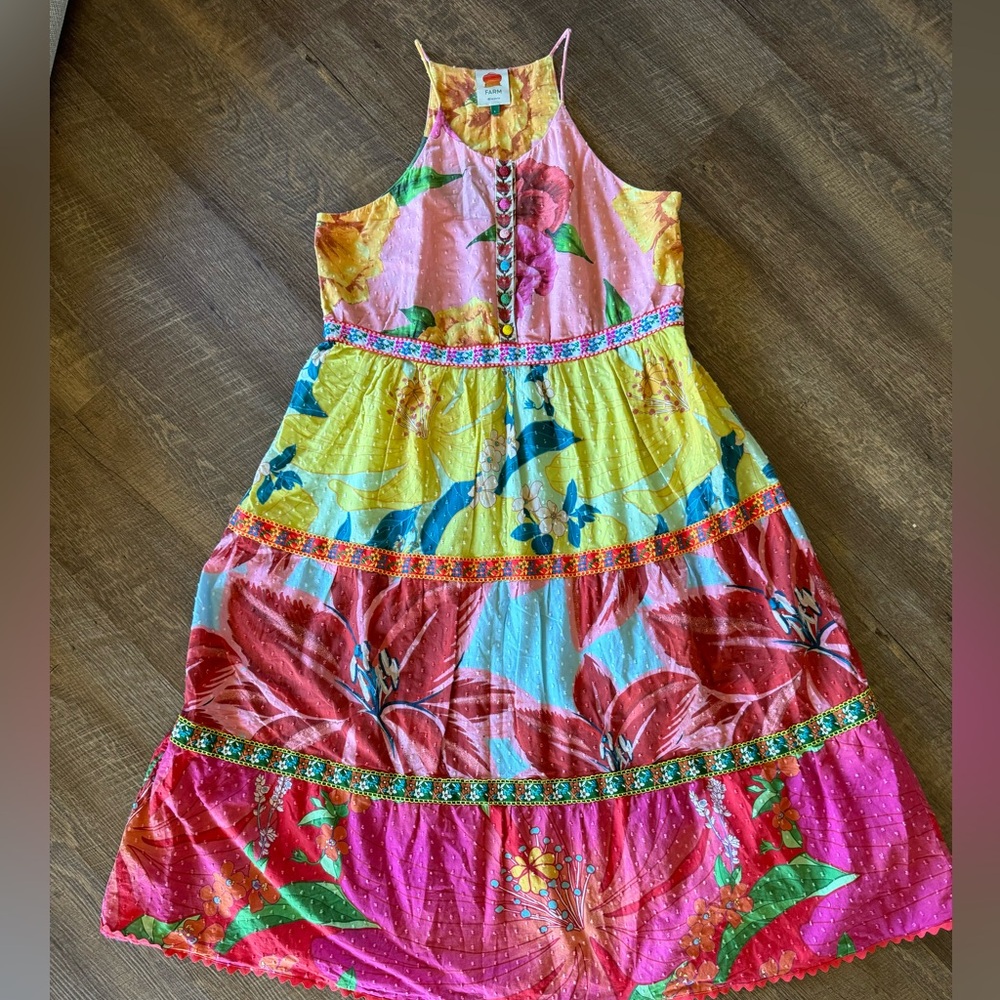 Farm Rio Mixed Garden Midi Dress Mixed Garden L